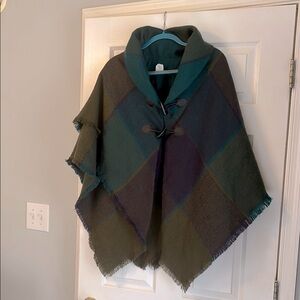 Plaid Poncho with Toggle Closure